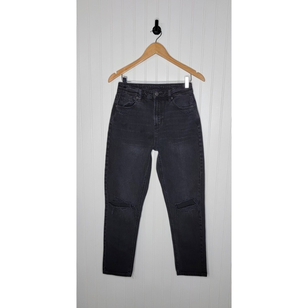 American Eagle Mom Straight Jean Women's size 0 Black Distressed Denim